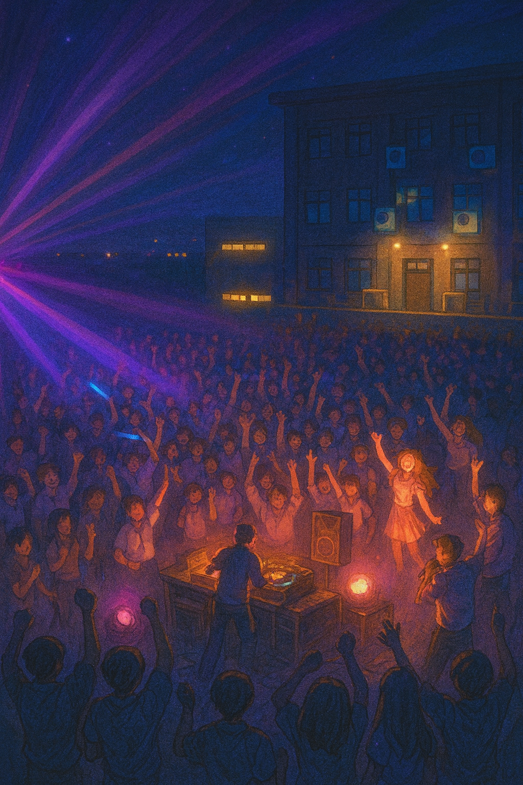 眾人圍繞在 DJ 台。